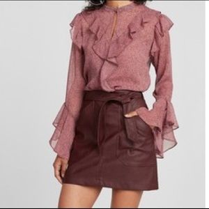 Express faux leather sash mini skirt - Burgandy